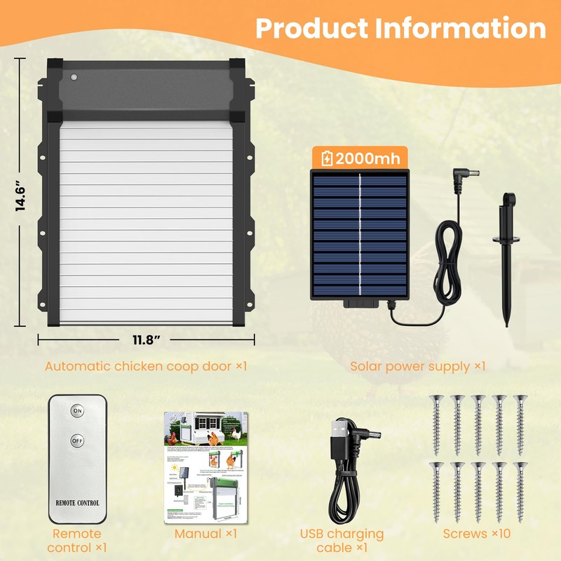 Automatic Chicken Coop Door with Timer & Light Sensor, Chicken