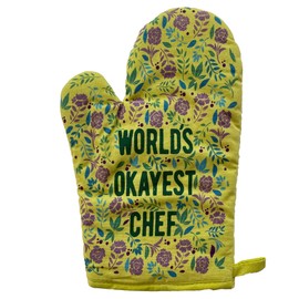World's Okayest Chef Oven Mitt Funny Cooking Floral Kitchen Glove Gag Gift Funny Graphic Kitchenwear Funny Sarcastic Novelty Cookware Yellow Oven Mitt