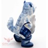 Gzhel Hand painted Porcelain Figurine of fisherman cat with a