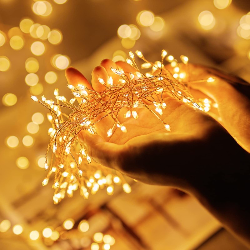 2Pcs Fairy Lights Plug in, 10Ft 200LED Copper Wire Firecracker