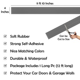 Rubber Bond Garage Wall Protectors - 4in x 12ft Strong Self-Adhesive Rubber Bumper Protectors for Garage Walls - Waterproof and Anti-Scratch Garage Wall Protector for Car Doors (Grey)