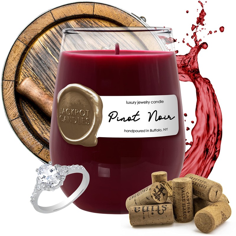 Jackpot Candles Pinot Noir Wine Glass Candle with Ring Inside
