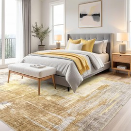 EIEIHOUSE Area Rug 8x10 Living Room Rugs,Soft Washable Rug Low Pile Carpet, Non-Slip Abstract Modern Rug for Bedroom Dining Room Nursery Home Office- Yellow/Grey/Gold