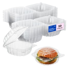Fit Meal Prep 50 Pack 5.3 x 5.2 x 2.5 Inches Clear Hinged Plastic Containers, Clamshell Take Out Containers, Bakery To Go Disposable Plastic Container, Ideal for Sandwiches Hamburger Salads Cake Fruit