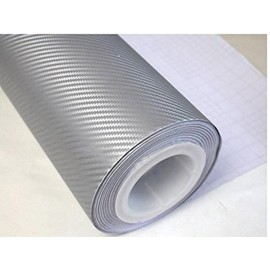 F & B LED LIGHTS Silver 3D Carbon Fiber Film Twill Weave Vinyl Sheet Roll Wrap (12" X 60", Silver)