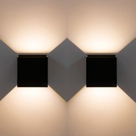 Modern Wall Sconce LED Waterproof Wall Lamp Aluminum with Adjustable Beam 10-Watt 4000K Cool White Indoor Outdoor for Bathroom Bedroom Corridor Living Room Stairs and Garden, Black Set of 2