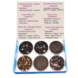 Chinese Tea Culture 8 Black Tea Samplers with Beautiful Gift Box, Caffeinated, Lapsang Souchong, Sweet Tea, Lychee Tea, Assam Tea, Ceylon Tea, Ginger Peach Tea, Strawberry Blueberry Tea, Wake Up Tea, Loose Leaf Tea