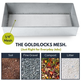 Wenses Soil Sifter, Wide Size (17.5 x 11.5 inches) with 1/4 inch Mesh, Garden Sieve for Dirt, Sand, Rocks, and Compost