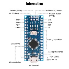 Nano V3.0 Board with Cable, AYWHP 5PCS Nano Board ATmega328P, CH340G Chip 5V 16M, Microcontroller Compatible with Arduino Nano (Micro USB Port)