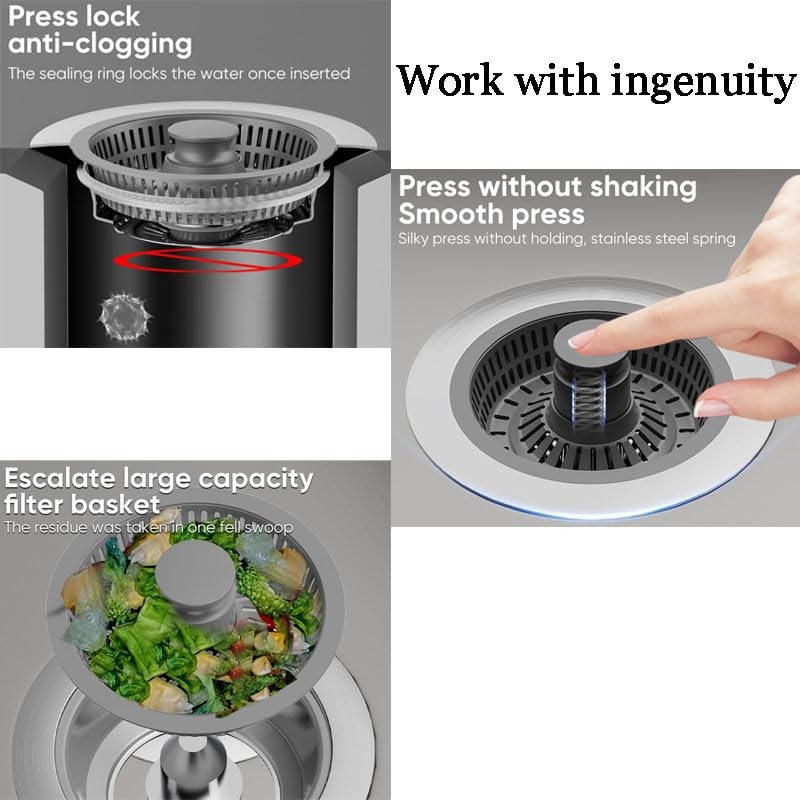 Kitchen Sink Drain Strainer，3in1 Stainless Steel Pop-Up Sink Strainer Stopper（2Pcs）