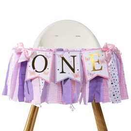 Mariposa One - Banner de silla alta, decoración de fiesta de primer cumpleaños, mariposa 1ª/primera silla alta, pancarta de 1ª silla alta, pancarta de niña 1ª silla alta, mariposa morada 1ª foto Prop