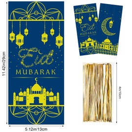 GITMIWS GITMIWS 100 Pcs Eid Mubarak Cellophane Treat Bags, Ramadan Cello Goodie Bags with Twist Ties, Cellophane Ramadan Mubarak Goody Gift Bags for Eid Mubarak Party Decorations (2 Pattern)