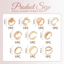 GlamRays 10 Pieces 14K Gold Stackable Gold Ring Set for Women Teen Girls Aesthetic Fashion Fine Open Midi Ring Set, Midi Finger Rings Pack Jewellery Gifts, gold