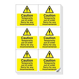 Caledonia Signs 54041 Labels, Caution Temporarily, Out of Order, Easy Peel (Pack of 6)