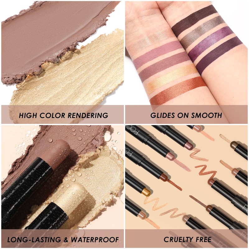 FOCALLURE 2 Pcs Cream Eyeshadow Stick,Brightener Eyeshadow Pencil Crayon,Highlighter Eye