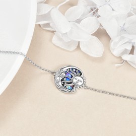 YFN Sun and Moon Bracelet Sterling Silver Sun Moon Abalone Shell Bracelets Jewellery Gifts for Women Girls, Sterling Silver, No gemstone