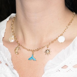 Layering Sea Shell Charm Necklace for Women - Dainty Gold Summer Boho Seashell Necklace with Moon, Sun, Hexagram & Cross Pendant - Beach Summer Jewelry Gift (Sea Shell Charm Necklace S2)