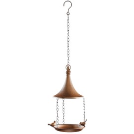 Kobolo Bird Bath Feeder for Hanging Metal Rust Brown 16 x 32/62 cm
