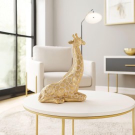 Sitting Giraffe Decorative Figurine – Tall Animal Resin Decor & Sculpture Accent – Figurines & Sculptures Home Decor for Office, Bedroom, Living Room – 7.5" x 10", Gold