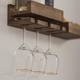 Rustic State Fiano Wall Mounted Wine Rack Stemware Rack Glassware Holder Wine Accesorries Cork Storage Unit Shelf Organizer - Home Kitchen Dining Room Bar Décor - Chestnut