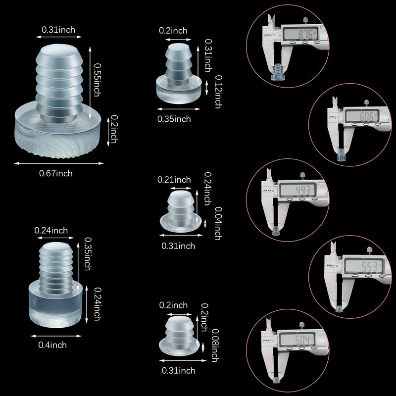 Glass Table Top Bumpers with Stem 5 Size Clear Rubber