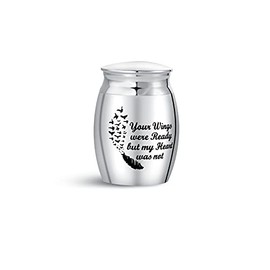 FGT Small Mini Urn for Ashes Cremation Memorial Keepsake Family husband Wife Mum Dad Feather Bird Your Wings were Ready but My Heart was Not