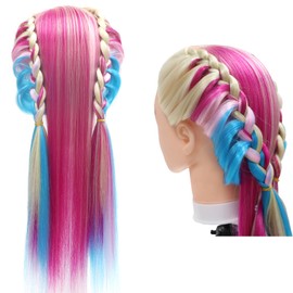 Training Head, 28 inch Styling Head 100% Synthetic Fibres Hairdressing Head Hairdresser Training Heads with Free Clamp and DIY Braiding Set (Rainbow)