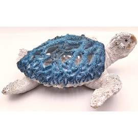 VVGIFTS Ocean Decor White Sea Turtle Coral Reef Home Office Decor Sculpture Beach Coastal Tabletop Shelf Collection (Blue)