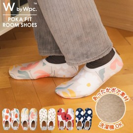 [World Party] Patterns W087-9088-204 Women's Fitted Room Shoes, Camellia Navy, Easy to Walk, Hard to Take Off, Anti-Slip, Inner Bore, Warm, Machine Washable, Easy Care, Stylish, Cute, Women