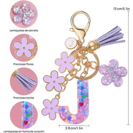 Llavero de Moda Letra Inicial, Llavero con Inicial de Resina, Dije para Bolso Mochilas, Regalo Personalizado para Mujer