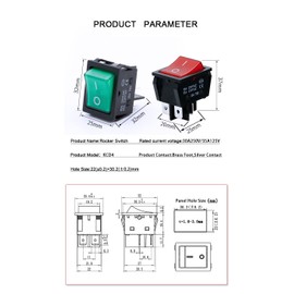 Yoiilnz 30A 250VAC/35A 125VAC KCD2 KCD4 Rocker Switch DPST 4 Pin Red Lighted 120V Rocker Toggle Switch ON Off Heavy Duty 4Pack