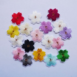 FAYADA 15pcs Mini Sakura Embroidered Applique Iron on Patches, Flower Embroidered Patches, Embroidered Sew Applique Repair Patch for Clothes Jackets Backpack Repairing
