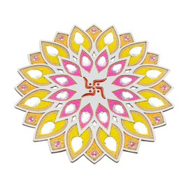 DIY MDF Readymade Round Lotus Designer Rangoli Mat Easy to Use Rangoli Template Easy to Fill Wooden MDF Rangoli Boards for Indian Traditional Festival (Size:- 12 Inches Diameter)