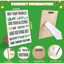St Patricks Day Wooden Table Sign, May Your Troubles Be Less, 5 x 7 Inch Irish Home Wall Decor, Shamrock Sign, St Patricks Day Decor for Home Office Bedroom - DF01