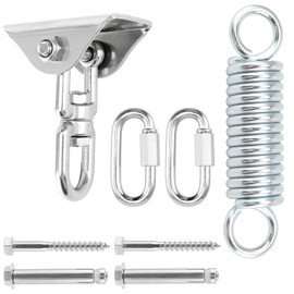 FUNSUEI Hanging Chair Suspension Set, Stainless Steel Ceiling Hooks, Hanging Chair, Swing Spring with 2 Screw Carabiners and 150 mm Steel Spring, Suspension Spring, Hanging Chair Accessories for Punch