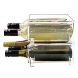 OnDisplay Clear Acrylic Stackable Wine Bottle Storage Organizer Rack – Durable Plastic Wine Holder for Kitchen, Countertop, or Pantry Organization (6 Bottle)