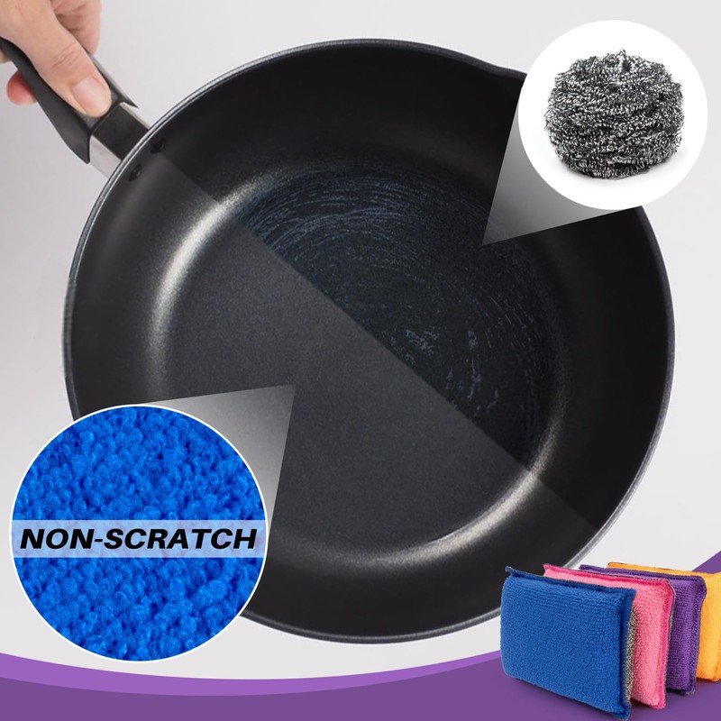 MAQIHAN 8 Pack Microfiber Sponge Kitchen - Dish Scrubber Sponge