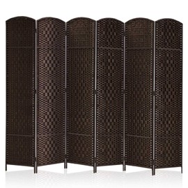 Rose Home Fashion RHF 6 ft.Tall-15.7" Wide Diamond Weave Fiber 6 Panels Room Divider/6 Panels Screen Folding Privacy Partition Wall Room Divider Freestanding 6 Panel Dark Coffee