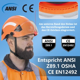 Construction Helmet with Visor and Ventilation Holes, ANSI Z89.1 Approved Construction Helmets Adults, EN397 and EN12492 Climbing Helmet ABS Mountaineering Helmet for Men and Women