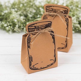 25 Natural Mini Mason Jar Shaped Paper Gift Boxes Jute Rope Ties Wedding Party Events Reception Home Decorations Supplies