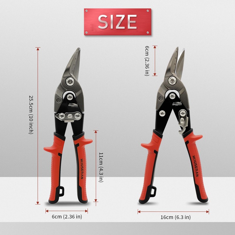 HOUSERAN 10 Inch Aviation Snips, Left Cut Offset Tin Snip,
