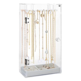 Azonelife 360 Rotating Necklace Display Stand, Acrylic Necklace Holder Box, Pendant Display Organiser Holder with 24 Hooks and Velvet Storage Box for Necklaces Bracelet Earrings and Ring