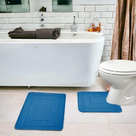 EDS 2 Piece Ichra Bath Mat Set Non Slip Ultra Soft Bathroom Mats Extra Absorbent 100% Polypropylene Toilet Mat Set Washable Toilet Rug Bathroom Accessory (BLUE)