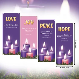 Tudomro 4 Pcs Christmas Advent Banners Love Hope Joy Peace Church Sanctuary Wall Christian Bible Prayer Holiday Flags Religious Advent Decor for Winter Xmas Sunday School Church Wall Decor