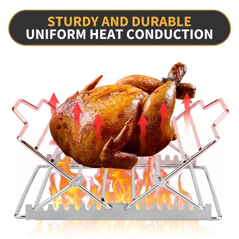 Adjustable Chicken Roasting Rack, Stainless Steel Foldable Roasting Rack, V-Shaped