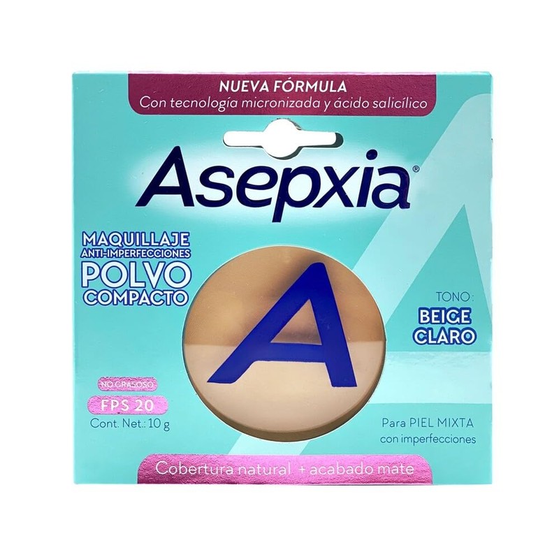 ASEPXIA Maquillaje en Polvo Tono Beige Claro, Acabado mate, absorbe