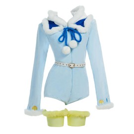 Mobbunny Women Anime Derivative Romper Penguin Onesie Pajama Bodysuit with Shawl Fluffy Hooded Jumpsuit Homewear