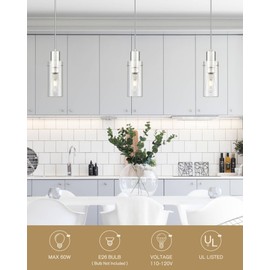 Emak Brushed Nickel Pendant Light Fixtures, Modern Mini Pendant Lights Kitchen Island with Clear Glass Shade, 2 Pack Hanging Light for Kitchen, Bathroom, Bedroom, PL120-BN-2PK