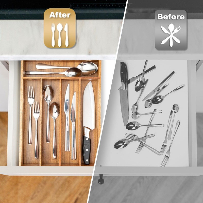 Conflech Silverware Organizer Acacia Kitchen Drawer Organizer Utensil Organizer Silverware