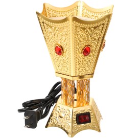 HOMSFOU Arabic Incense Burner Electric Incense Burner Middle Eastern Style Vintage Tabletop Electric Censer Bakhoor Metal Burner Holder for Home Office Yoga Spa Decors Golden Us Plug